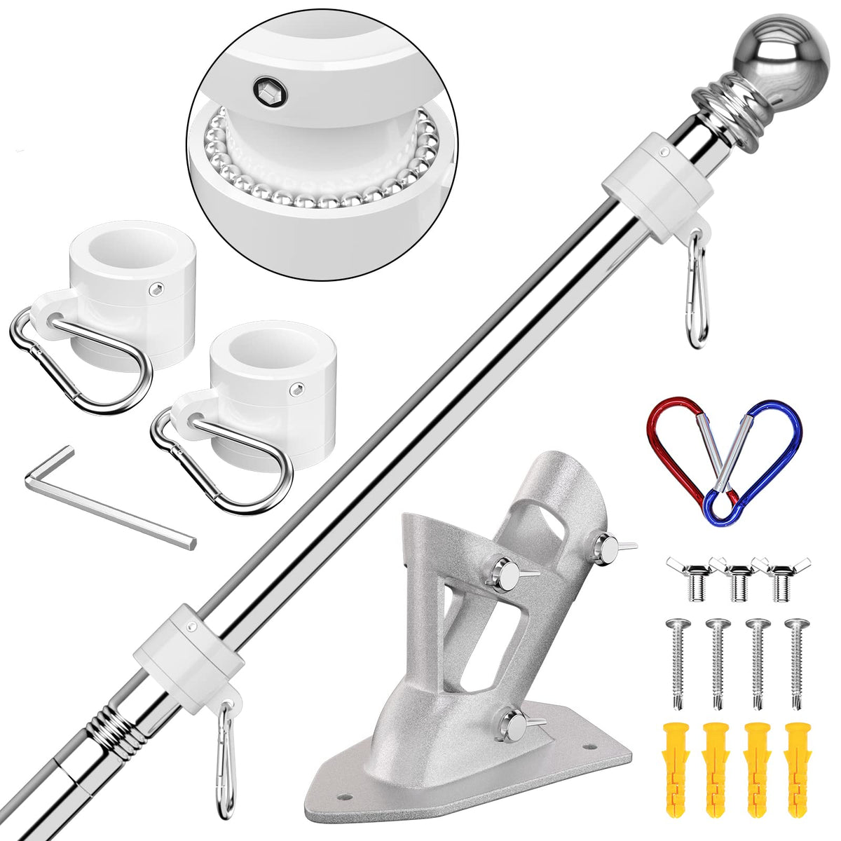6 FT Stainless Steel Tangle Free Flag Pole Kit H7235