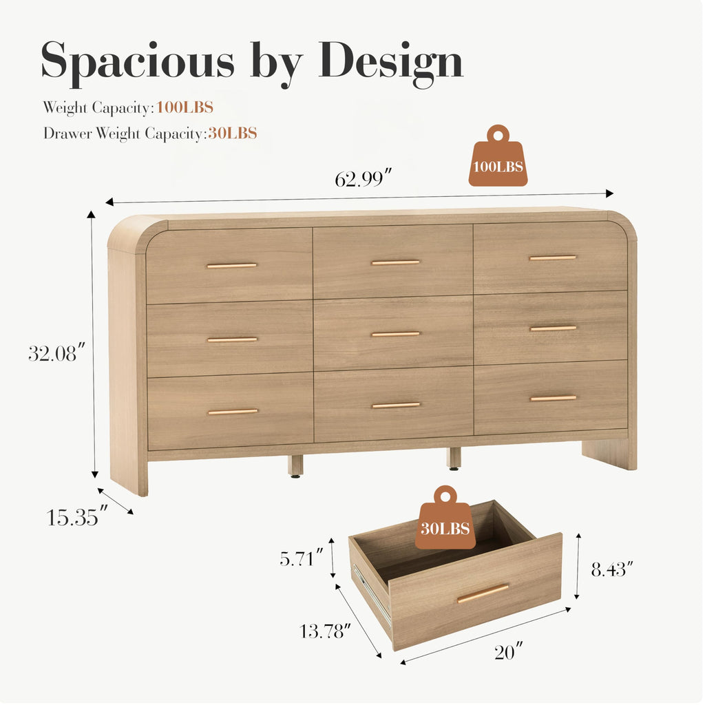 Gray Oak 9 Drawer Dresser E103030