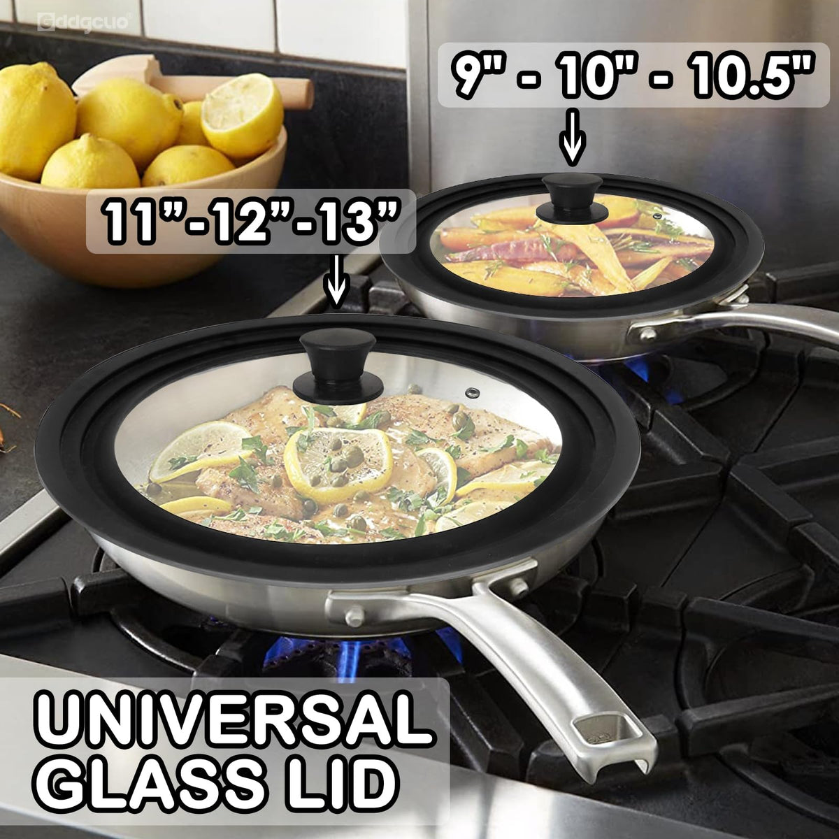 2 Pcs Universal Silicone Tempered Glass Pan Lids Dishwasher Safe Z944