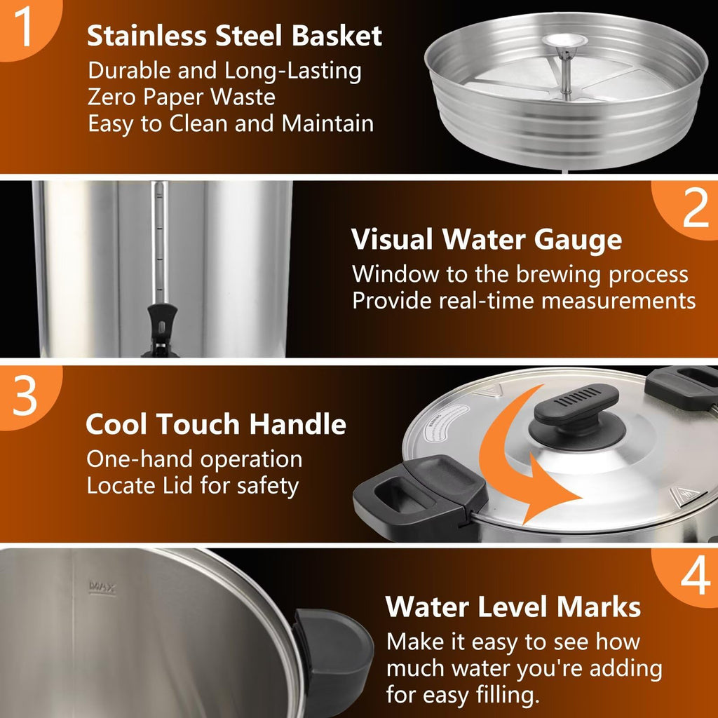 45 Cup 8L Commercial Coffee Urn 950W Hot Beverage Dispenser with Double Faucet I374511