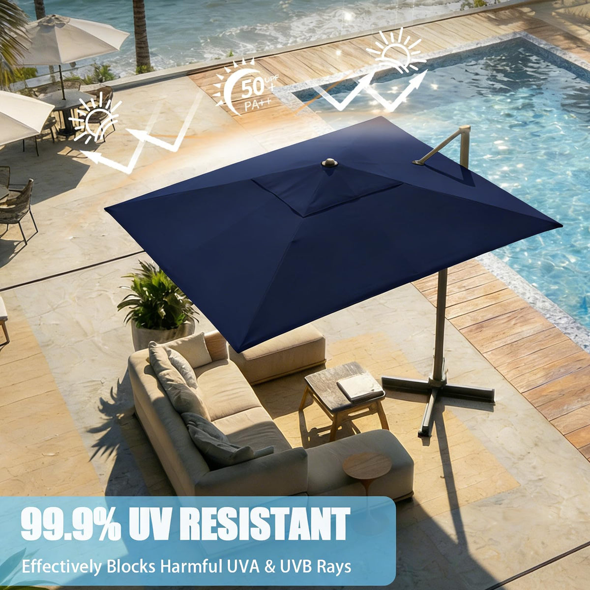 10 ft x 10 ft Navy Blue Cantilever Patio Umbrella D8945