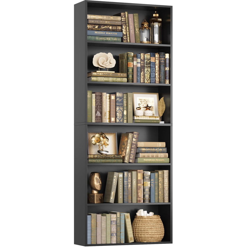 6 Tier Tall Black Bookshelf and Bookcase P936857