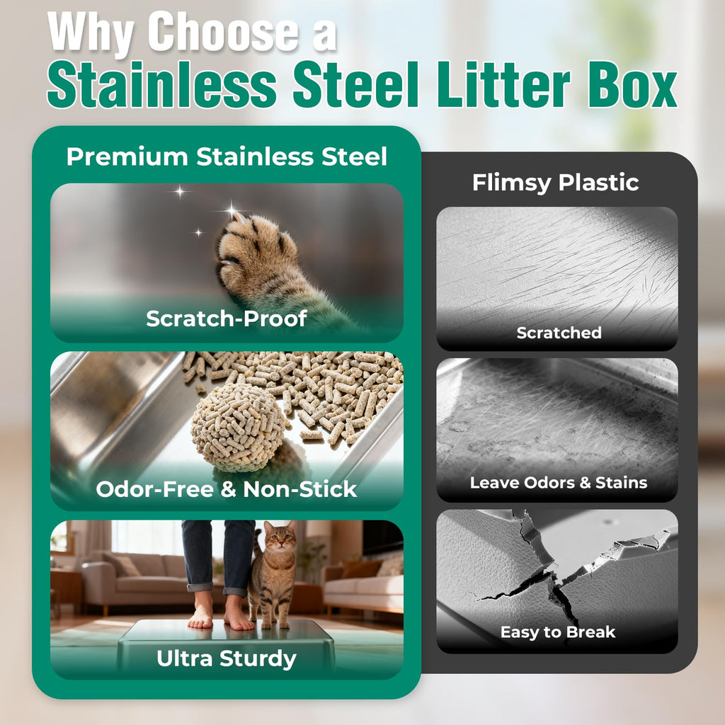 Extra Large Stainless Steel Litter Box with High Sides Q627474