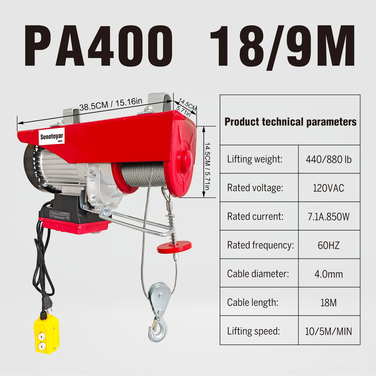 880lbs Electric Hoist Winch with Wireless Control G572368