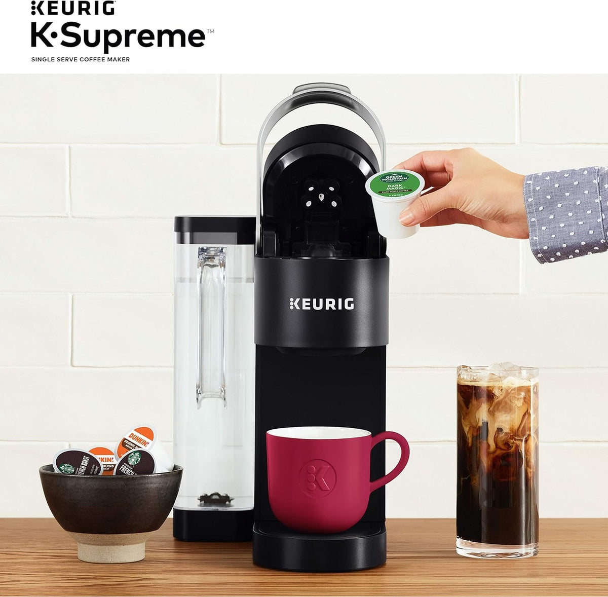 Single Serve K-Cup Pod Coffee Maker, 4 Brew Sizes, 66oz Removable Reservoir, Black Y478