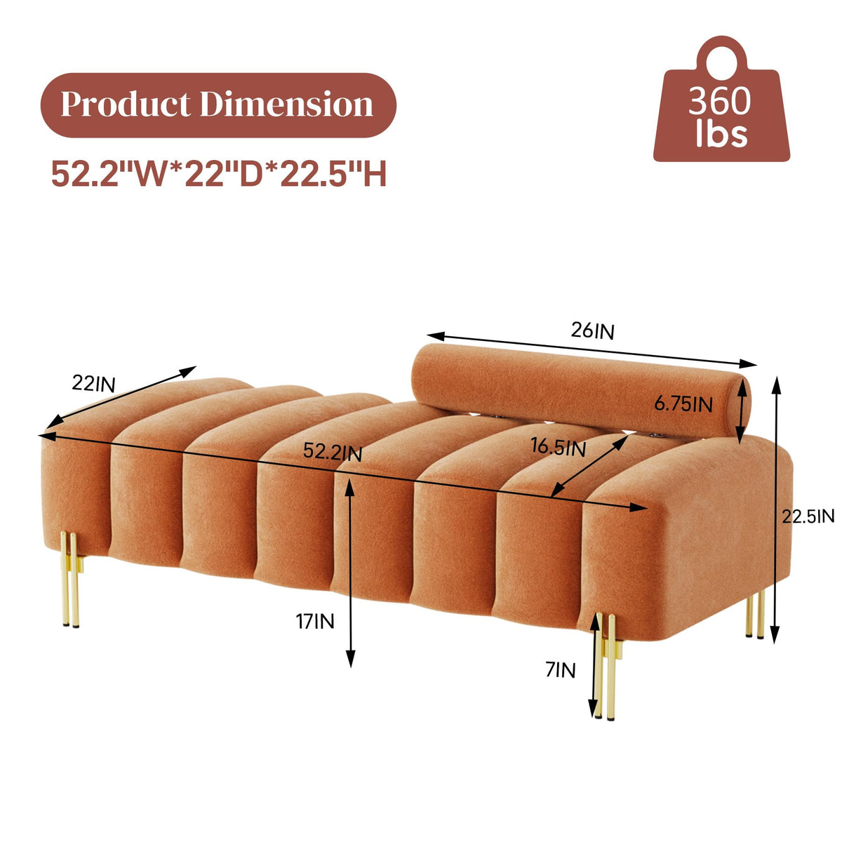 Velvet Upholstered Bench Ottoman with Adjustable Backrest O3154