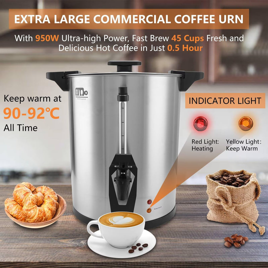 45 Cup 8L Commercial Coffee Urn 950W Hot Beverage Dispenser with Double Faucet I374511