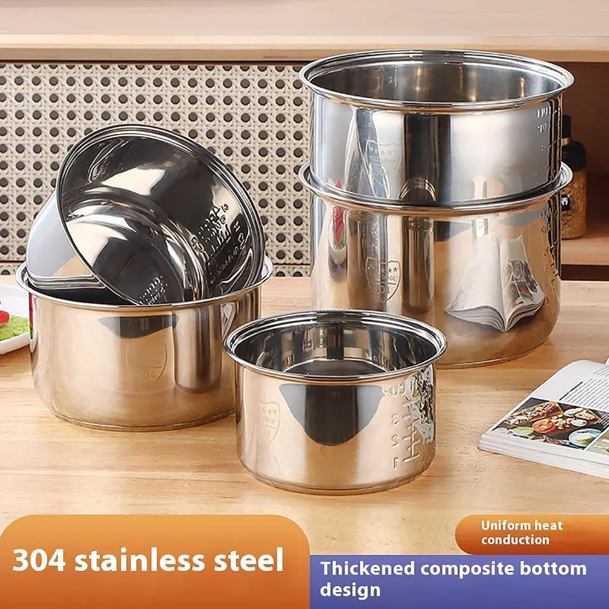 Stainless Steel Rice Cooker Inner Pot with Steamer Basket 3.0L R300343