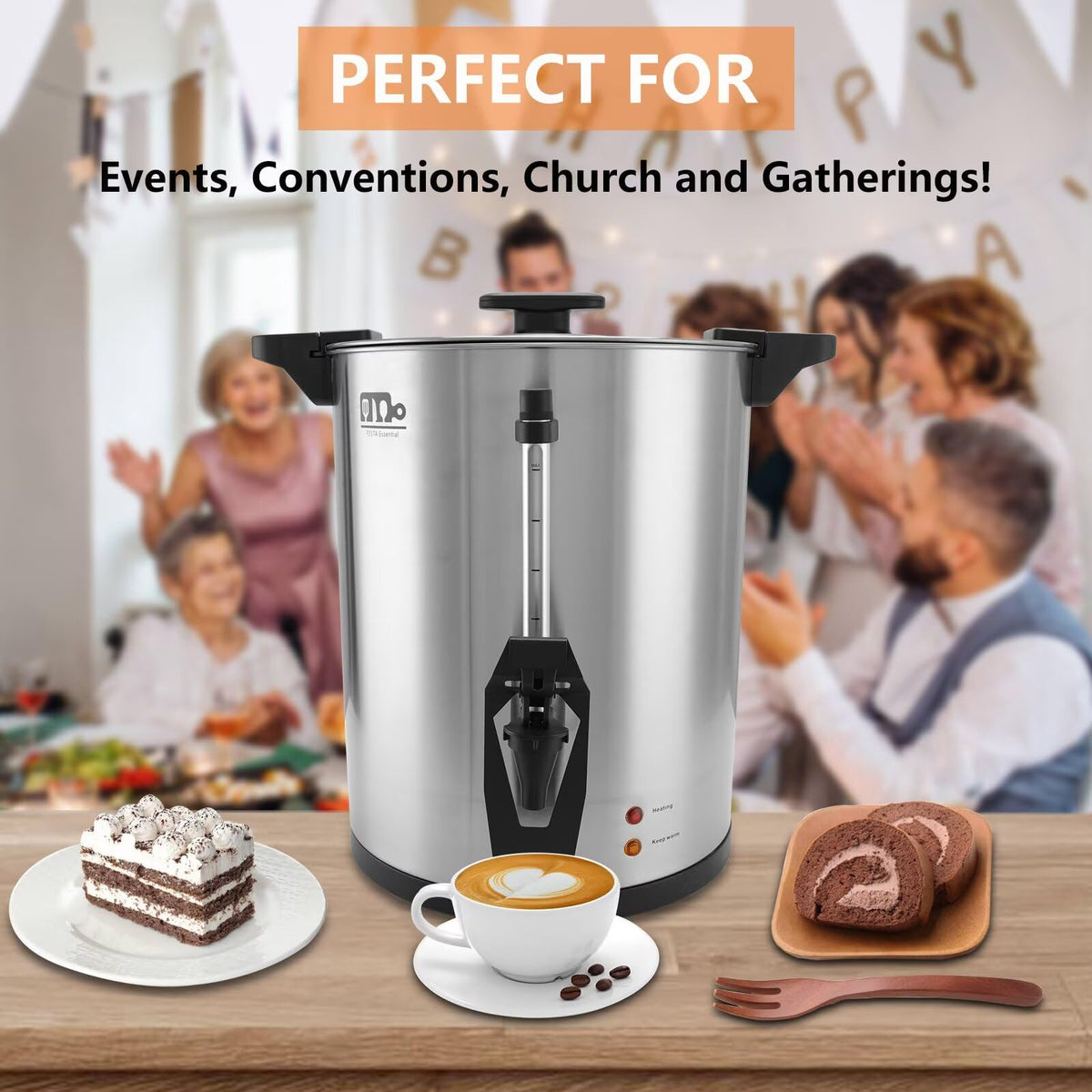 45 Cup 8L Commercial Coffee Urn 950W Hot Beverage Dispenser with Double Faucet I374511