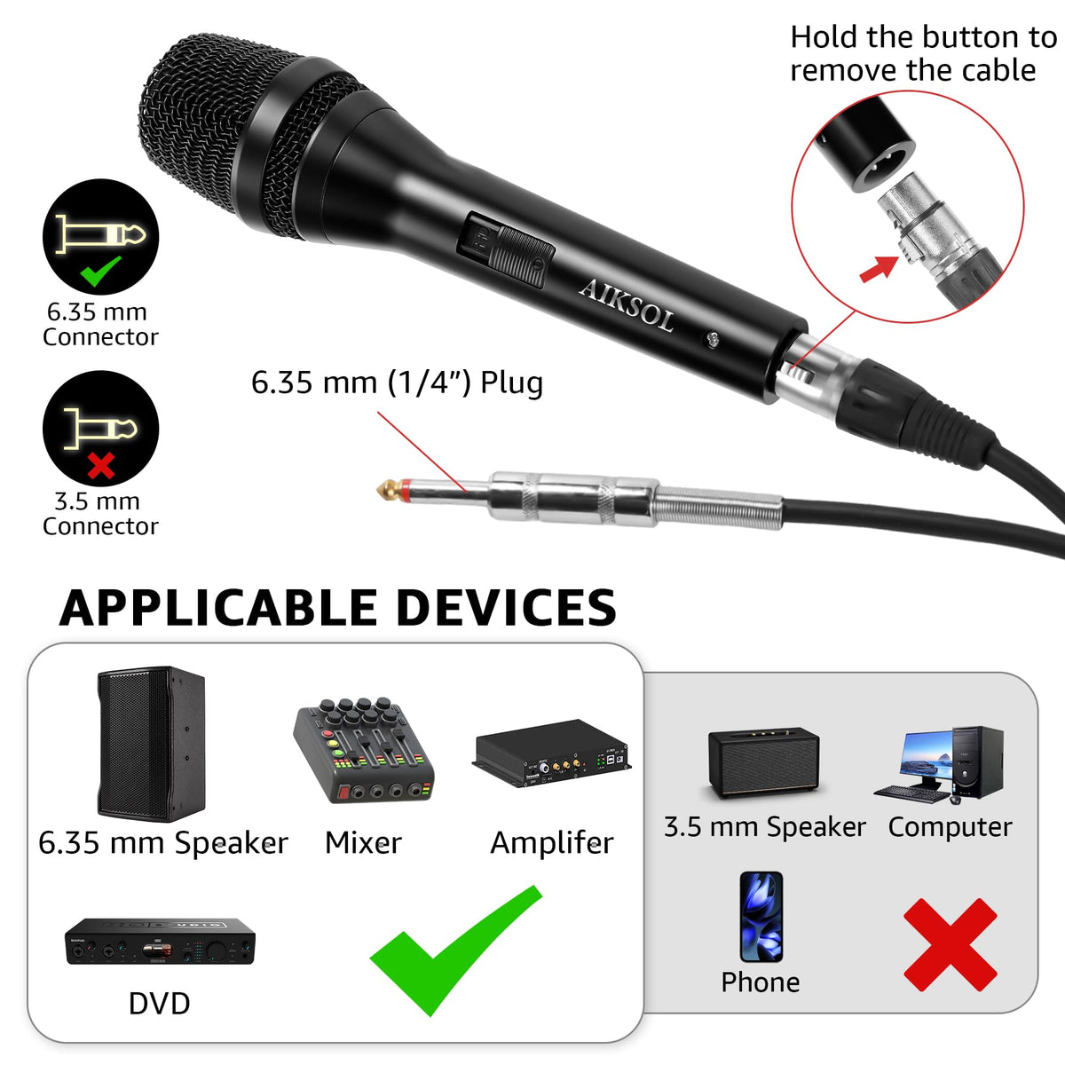 Wired Dynamic Handheld Karaoke Microphone with On and Off Switch X265568