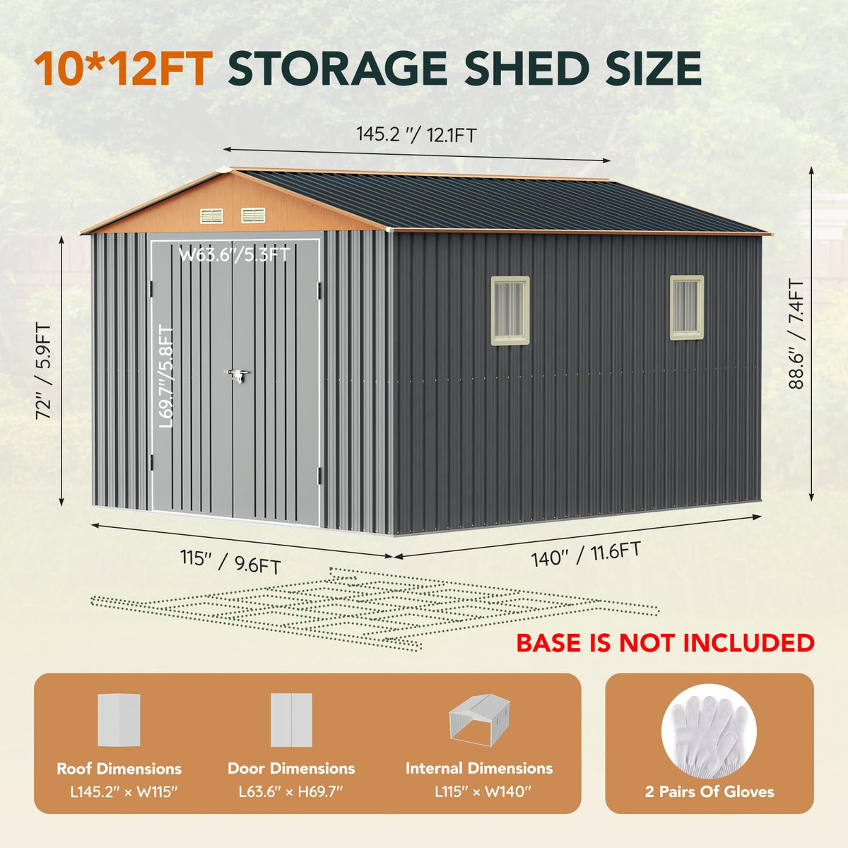 10x12x7.4FT Outdoor Storage Shed with Lockable Doors O42657