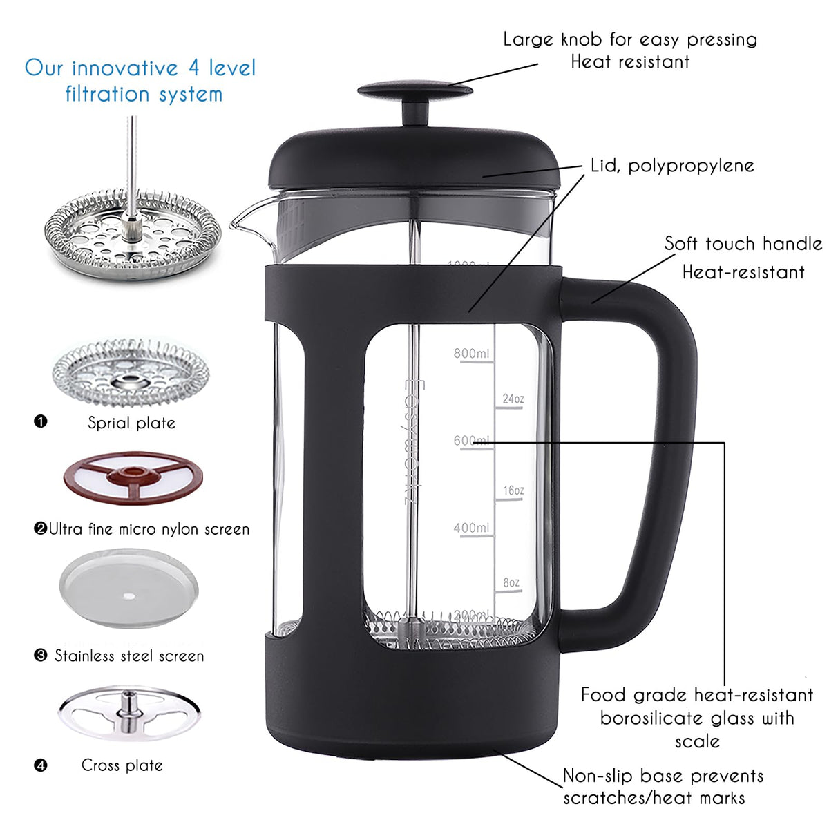 34 oz Stainless Steel French Press and Creamer Sugar Bowl Set X6410