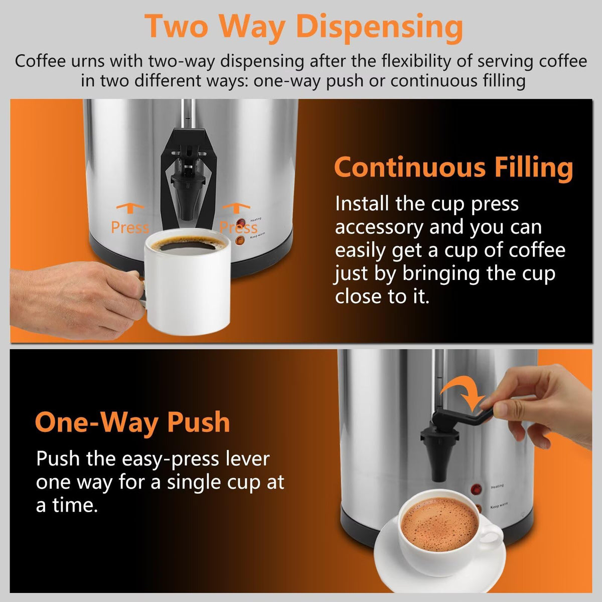 45 Cup 8L Commercial Coffee Urn 950W Hot Beverage Dispenser with Double Faucet I374511