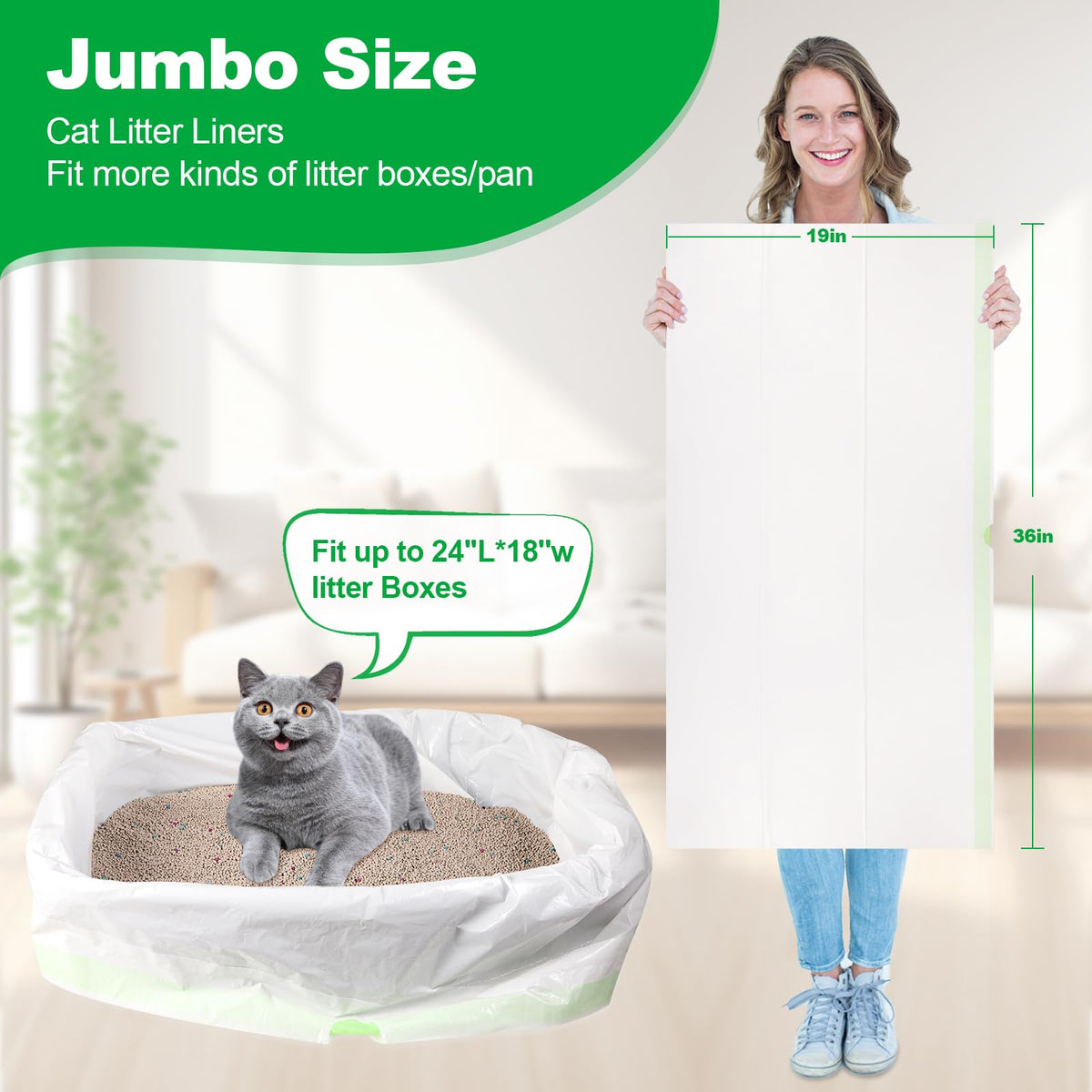 100 PCS Jumbo Cat Litter Box Liners 36"x19" Z106