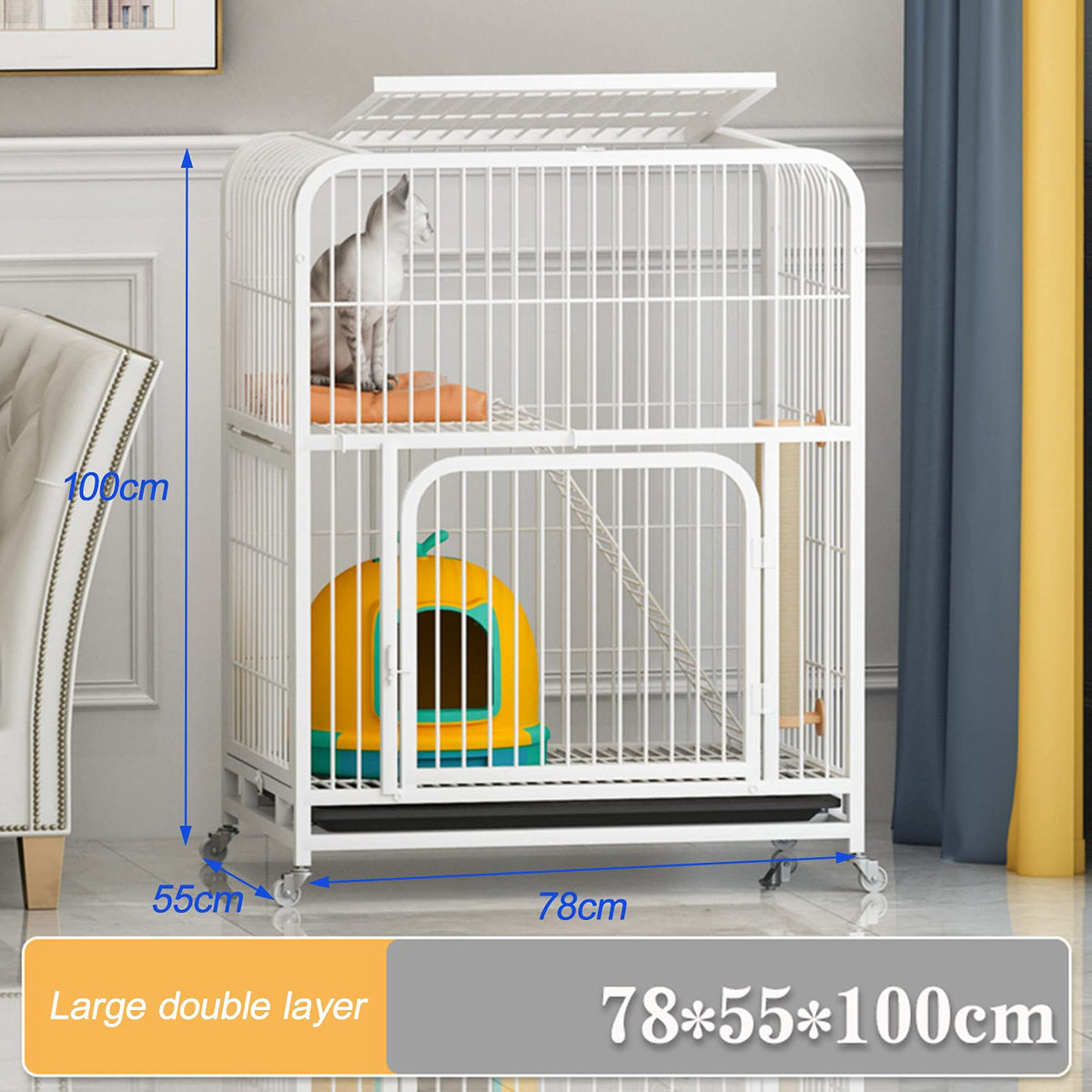 Large 3-Tier Metal Wire Cat Cage with Hammock and Casters S693274