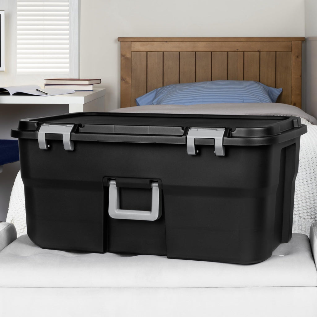 22 Gallon Black Wheeled Plastic Storage Trunk W8368