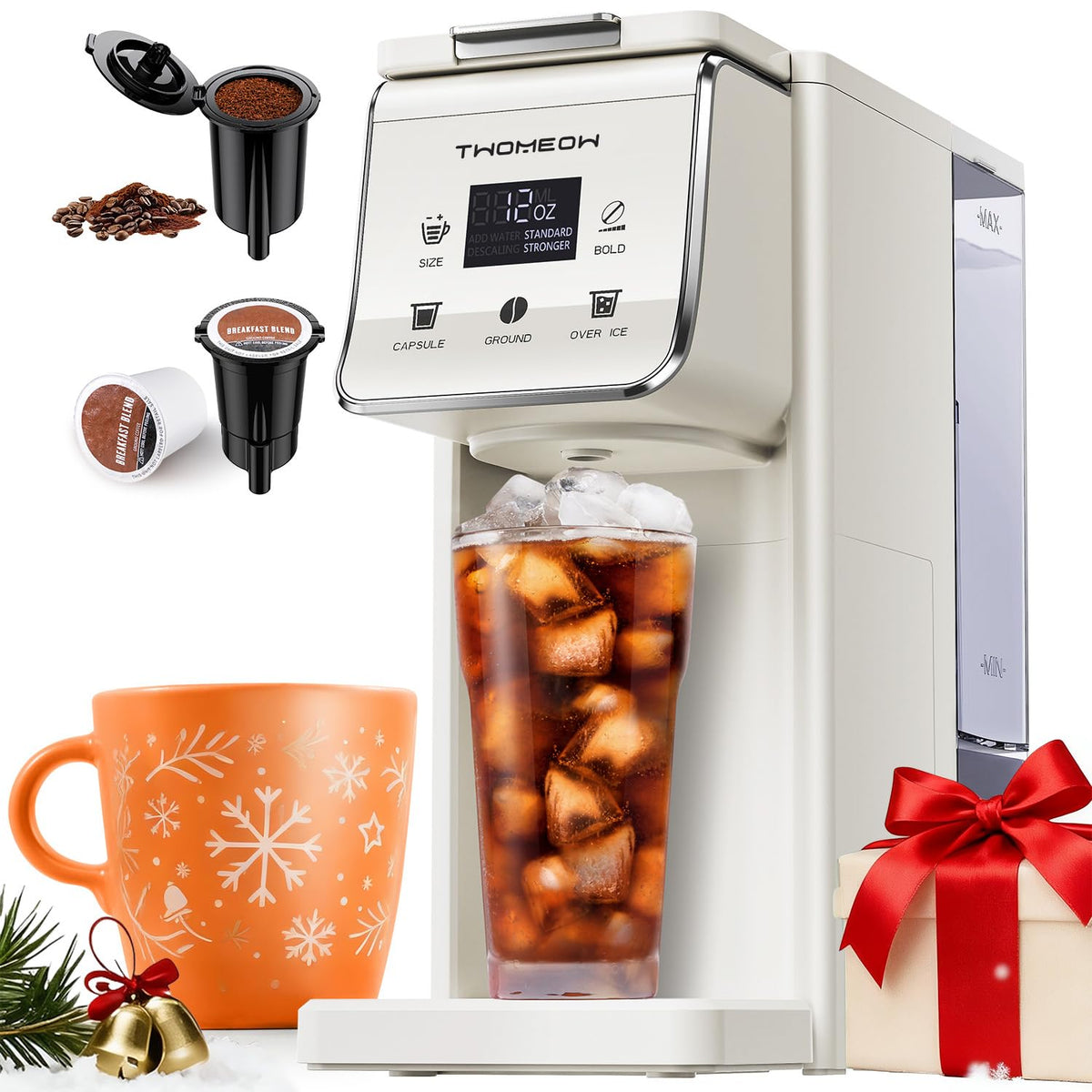 Single Serve Coffee Maker for K Cup and Grounds, White N8760