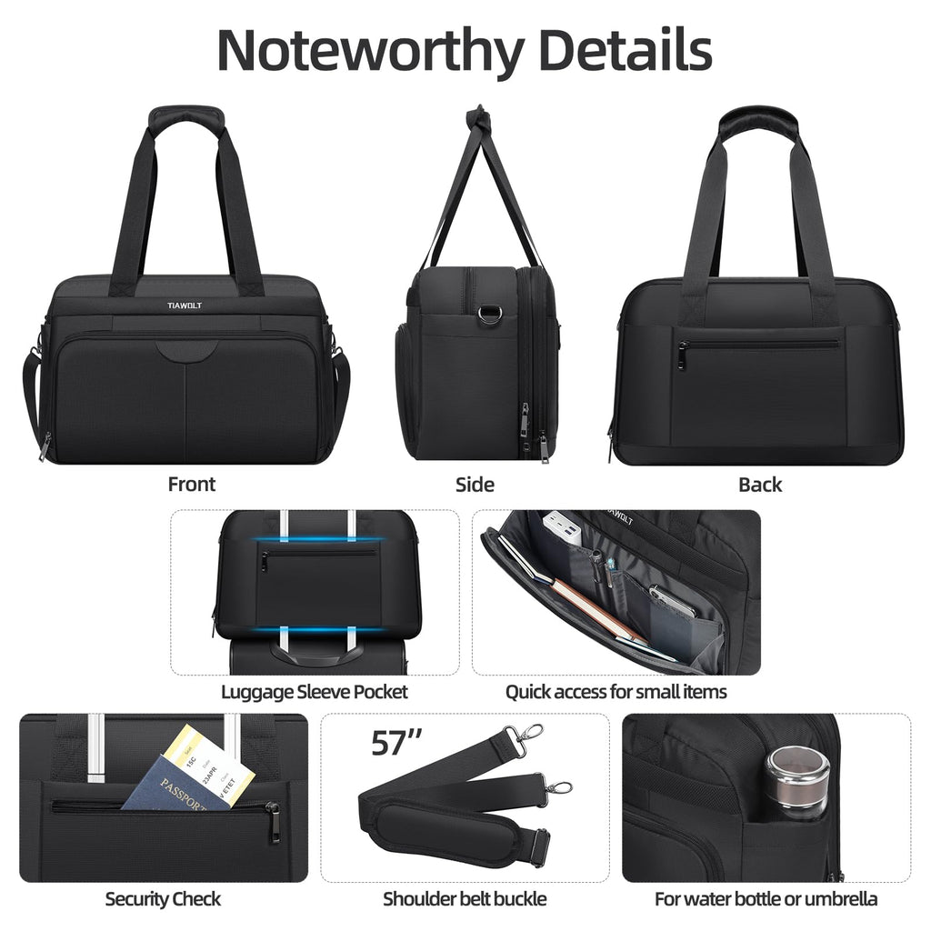 Black Expandable Carry-On Luggage Duffel Bag with Adjustable Strap C571