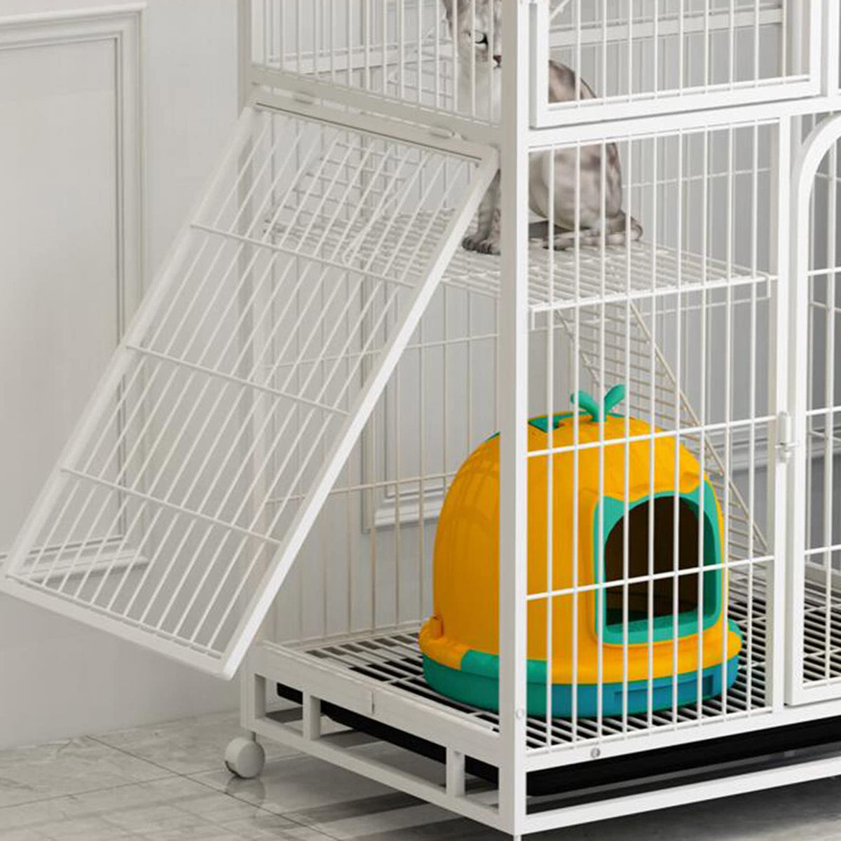 Large 3-Tier Metal Wire Cat Cage with Hammock and Casters S693274