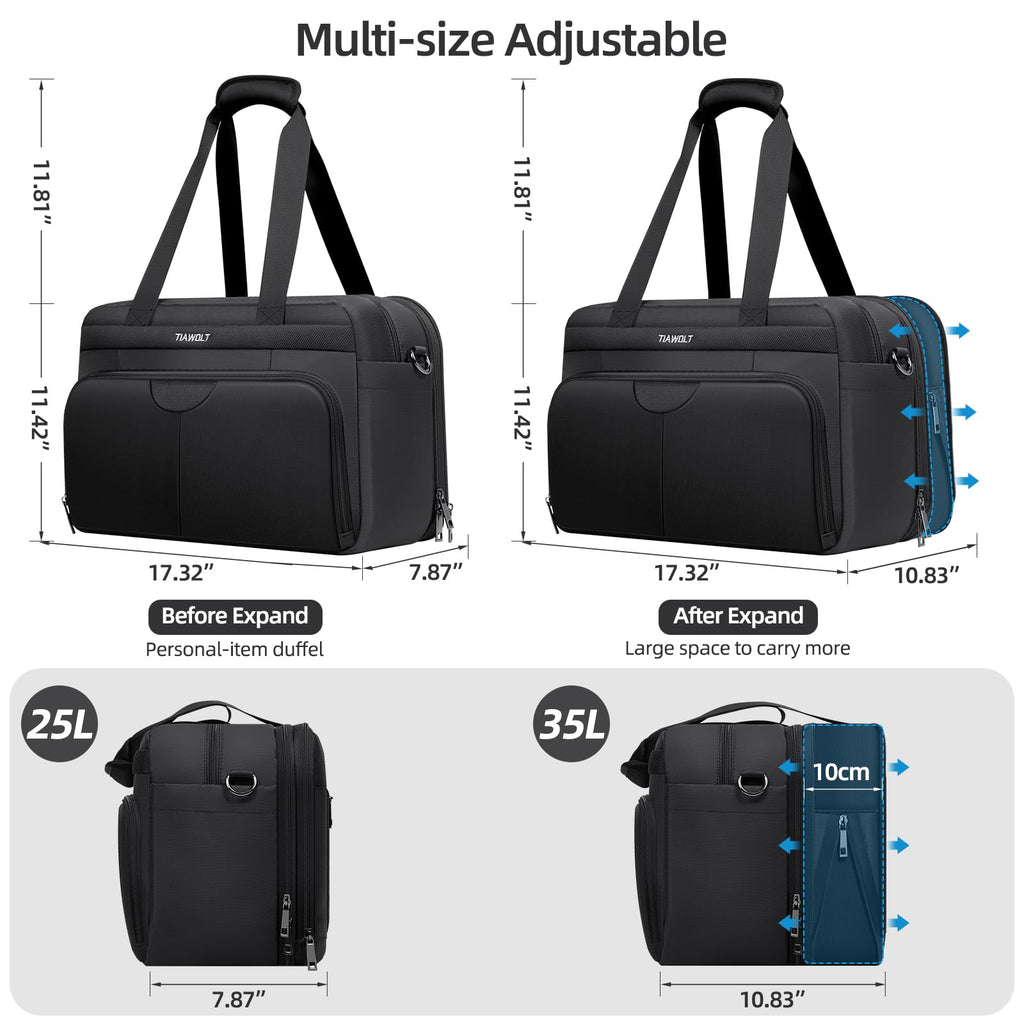 Black Expandable Carry-On Luggage Duffel Bag with Adjustable Strap C571
