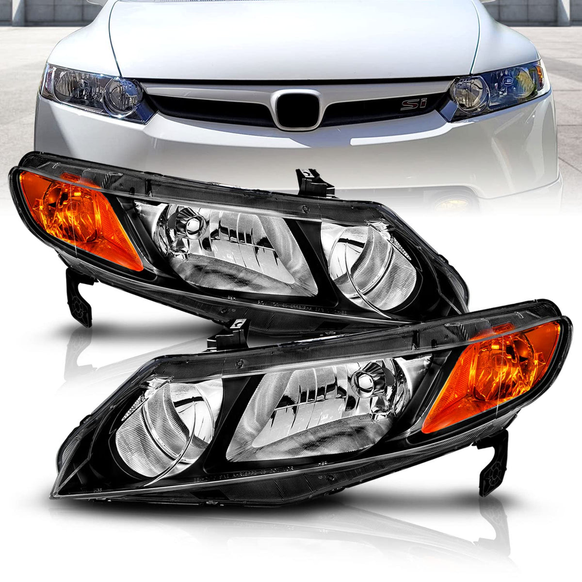 Black Replacement Halogen Headlights Set A26912