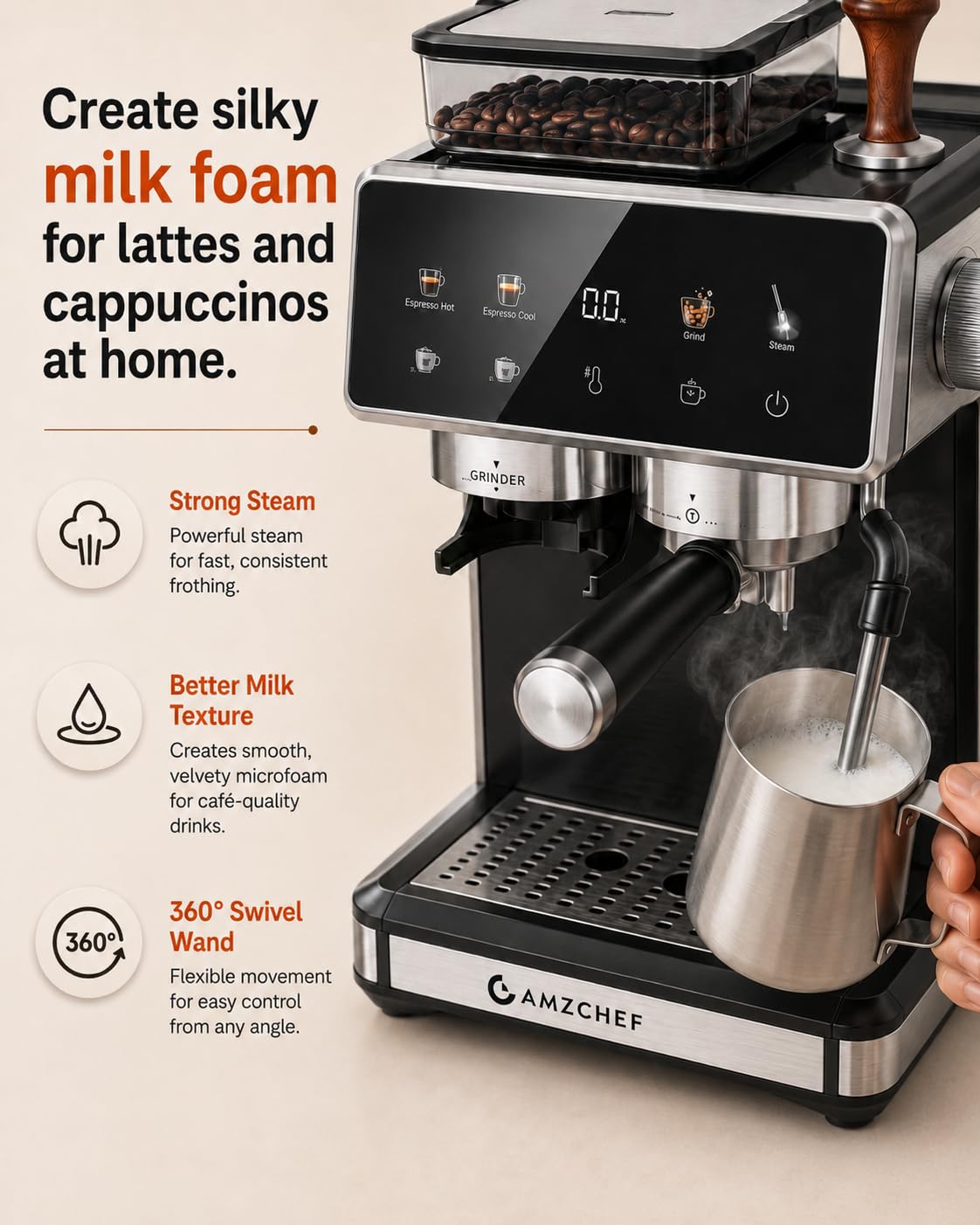 Black 20 Bar Espresso Machine with Grinder B575