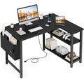 Black 40 Inch L Shaped Corner Computer Desk with Power Outlet Q90728