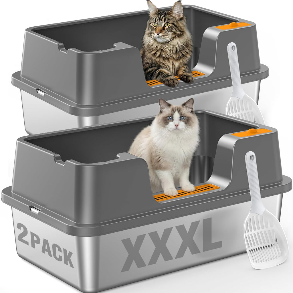 Extra Large Stainless Steel Litter Box with High Sides Q627474