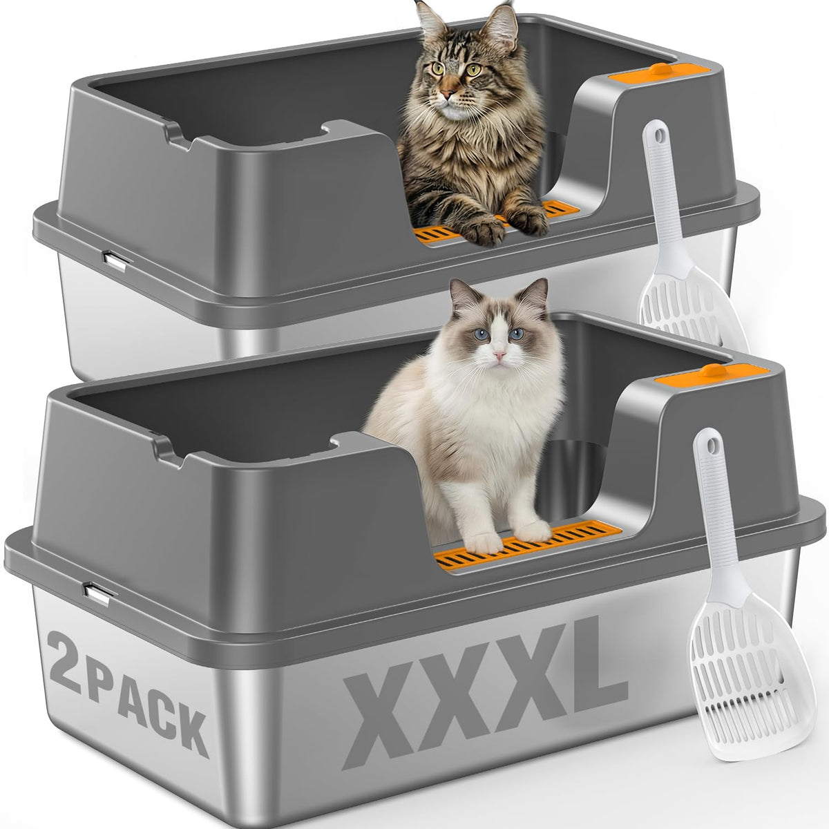 Extra Large Stainless Steel Litter Box with High Sides Q627474