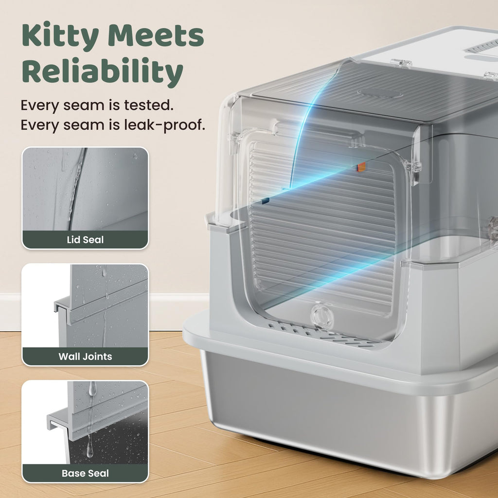 XL Stainless Steel Enclosed Litter Box with Lid W9633