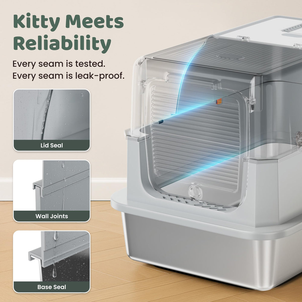 XL Stainless Steel Enclosed Litter Box with Lid W9633