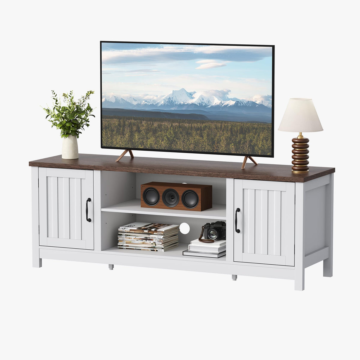 54" TV Stand with Storage Cabinet and Open Shelves F404451