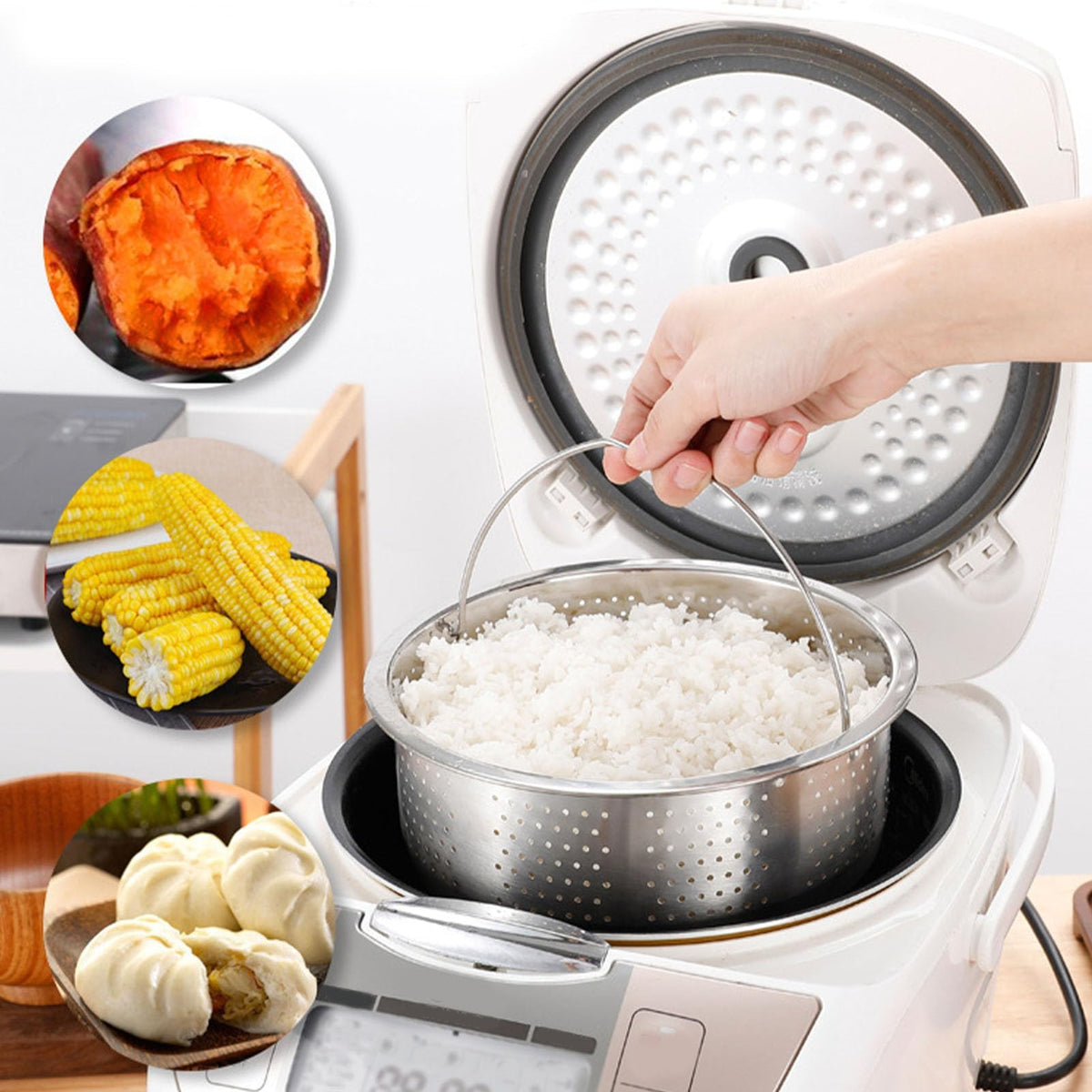Stainless Steel Rice Cooker Inner Pot with Steamer Basket 3.0L R300343