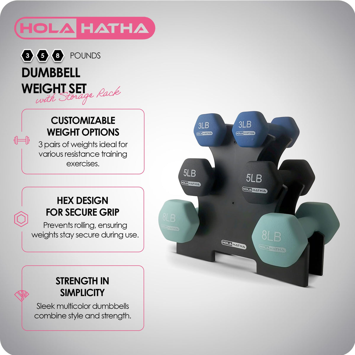 1, 2 and 3 lb Neoprene Dumbbell Set with Rack P575