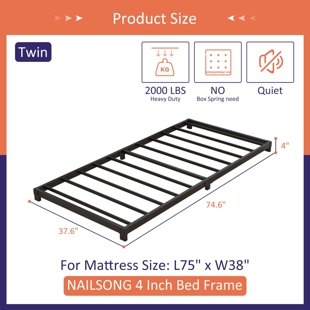 4 Inch Low Profile Twin Platform Bed Frame G601
