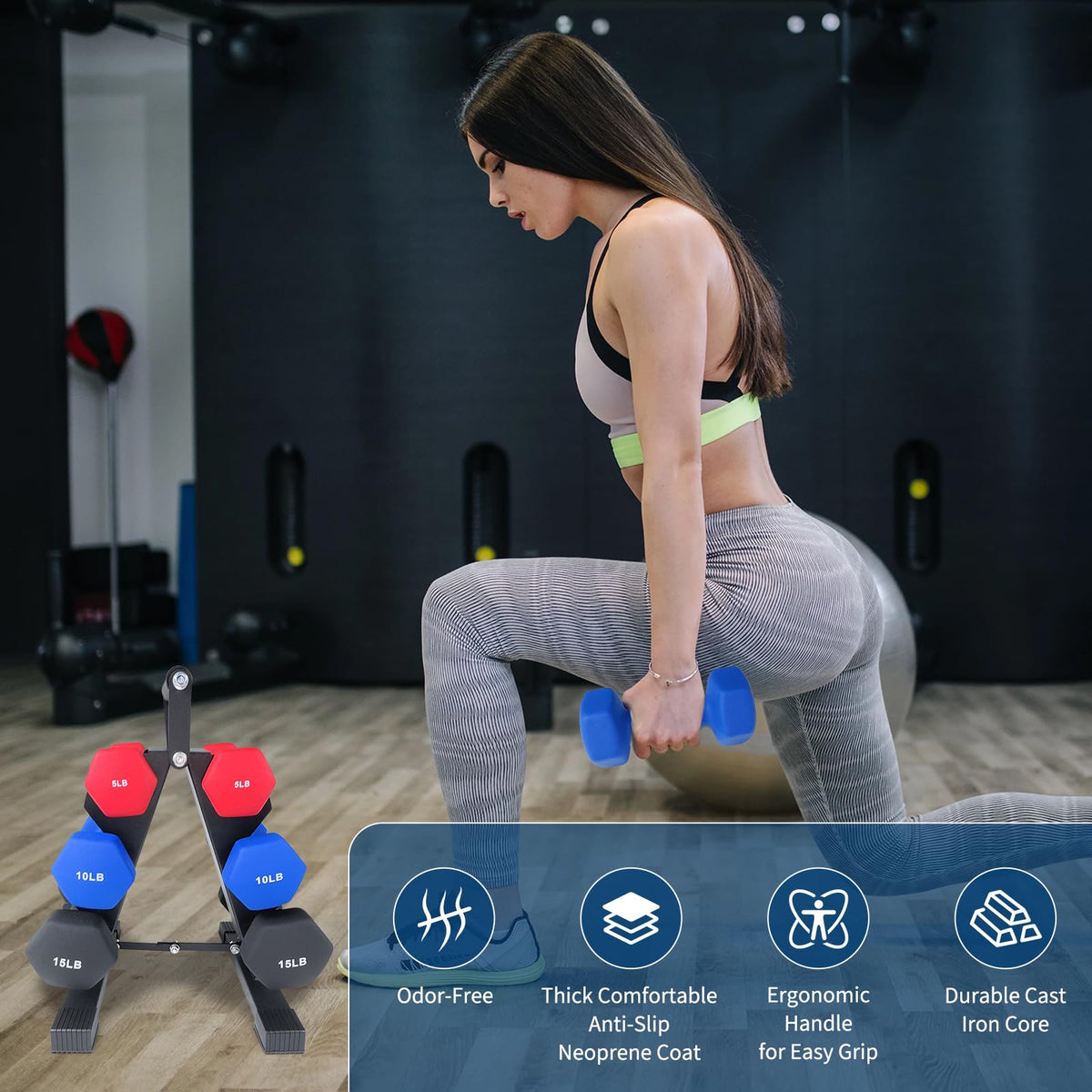 PVC Coated Hexagon Dumbbells Set H51187