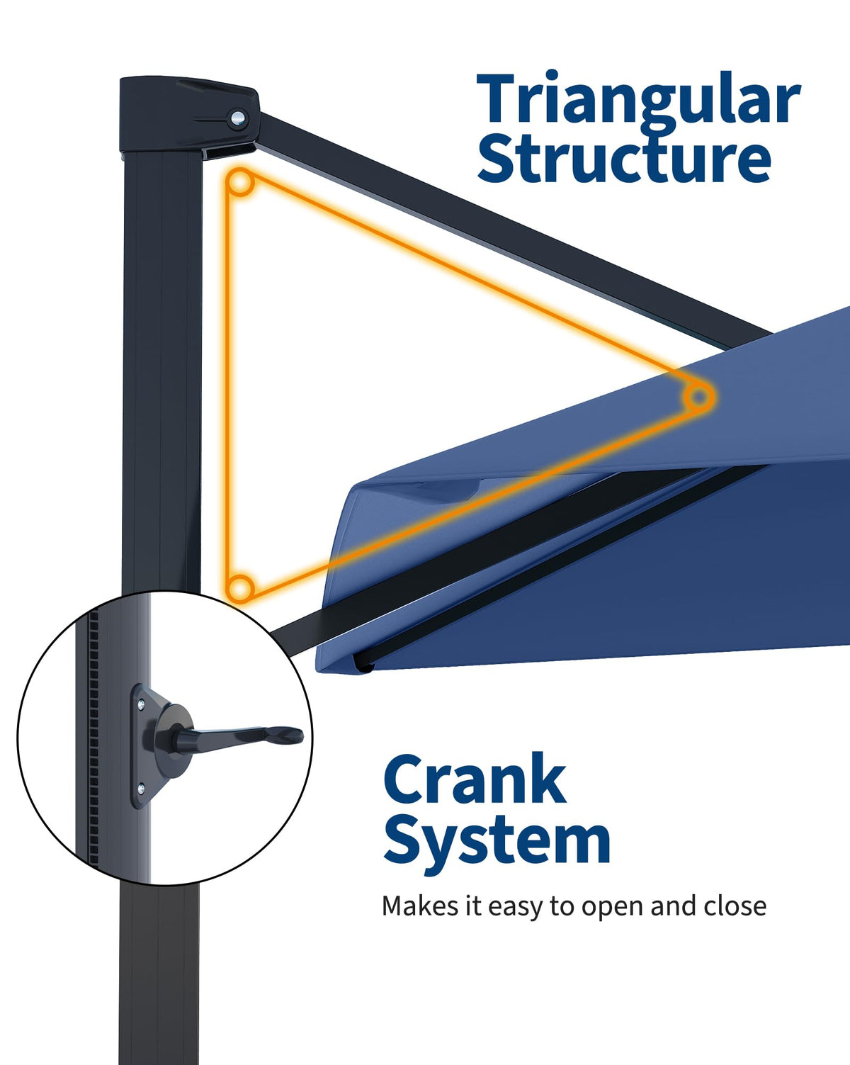 10 ft x 10 ft Navy Blue Cantilever Patio Umbrella D8945