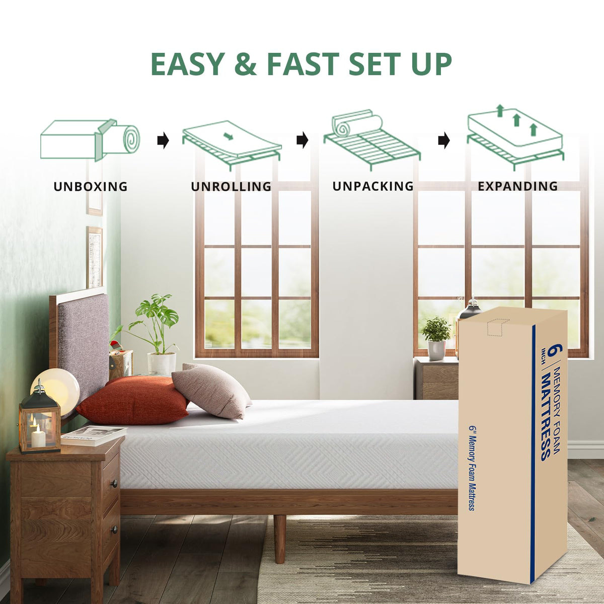 Twin 6 Inch Green Tea Gel Memory Foam Mattress T62773