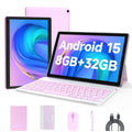 Android 15 Tablet 10 inch, 2 in 1 Tablet with Keyboard Case Mouse Stylus, 8GB RAM 32GB ROM, Quad Core, 1280x800 HD Screen, 6000mAh V5972