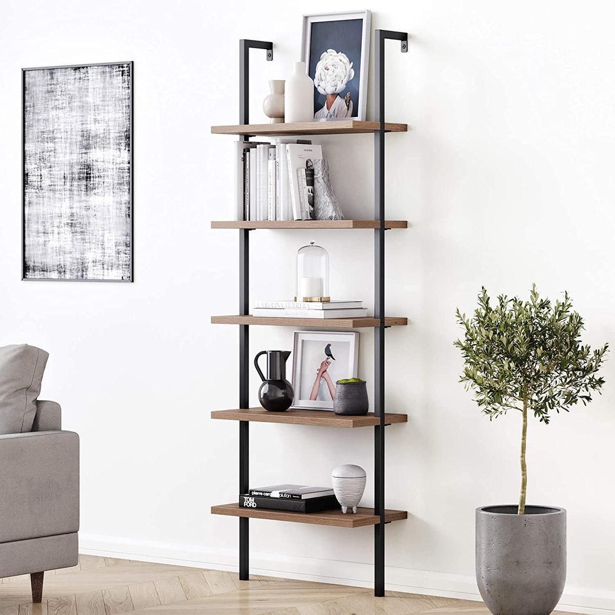 5-Shelf Oak Wood Modern Bookcase F69489
