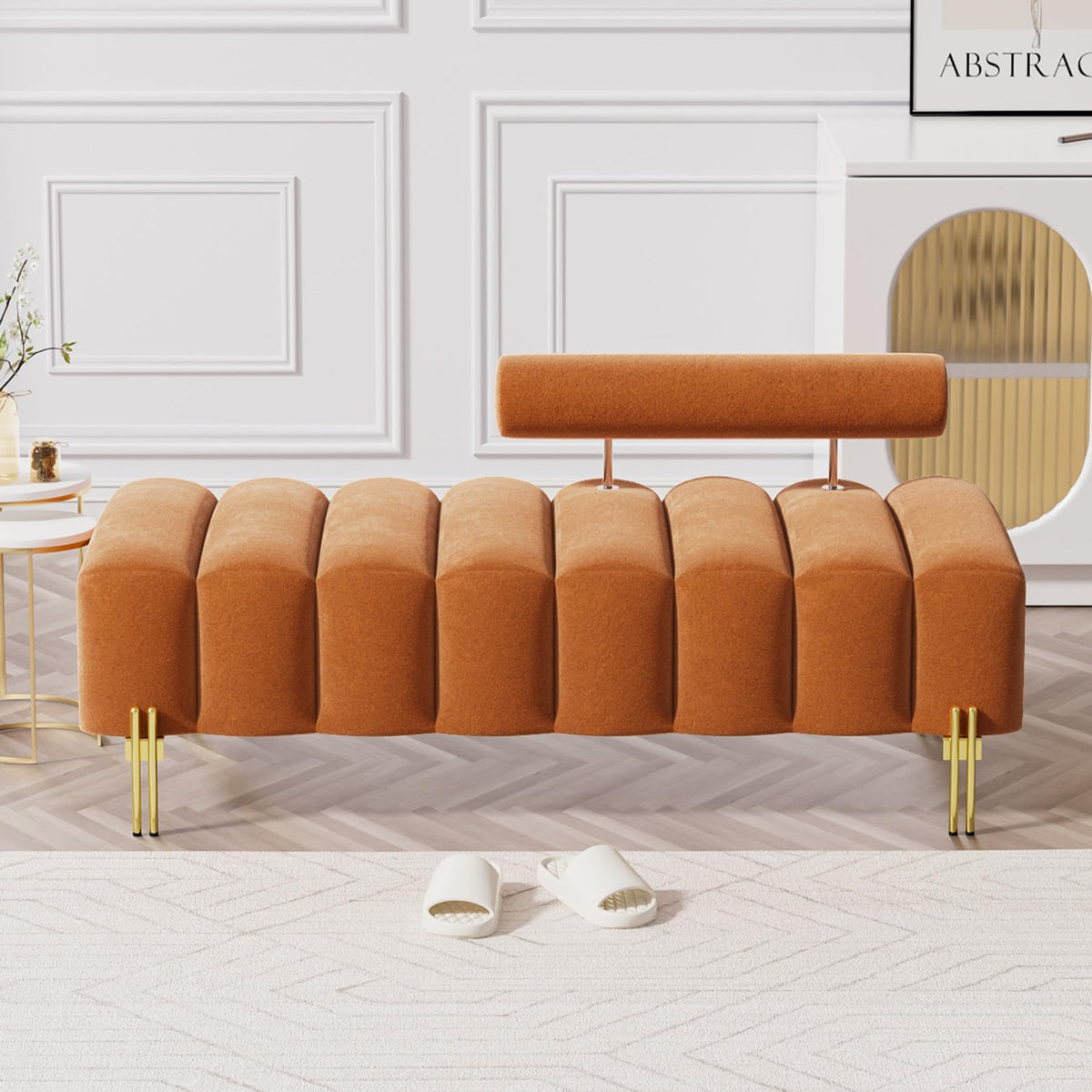 Velvet Upholstered Bench Ottoman with Adjustable Backrest O3154