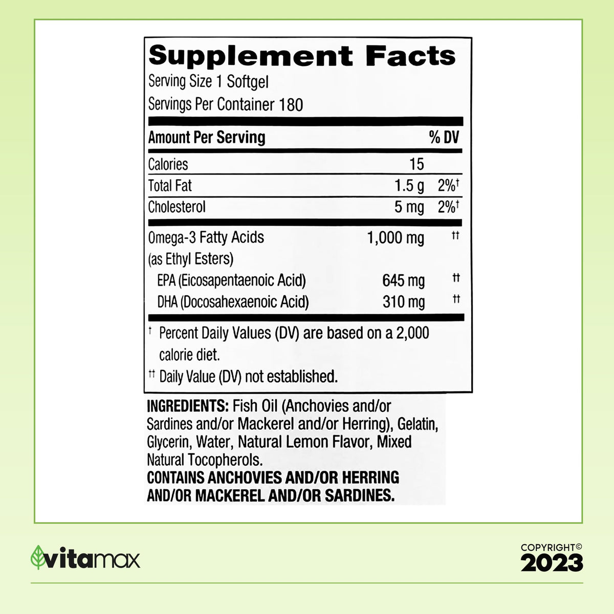 Omega-3 Fish Oil 1000 mg 180 Count R11722