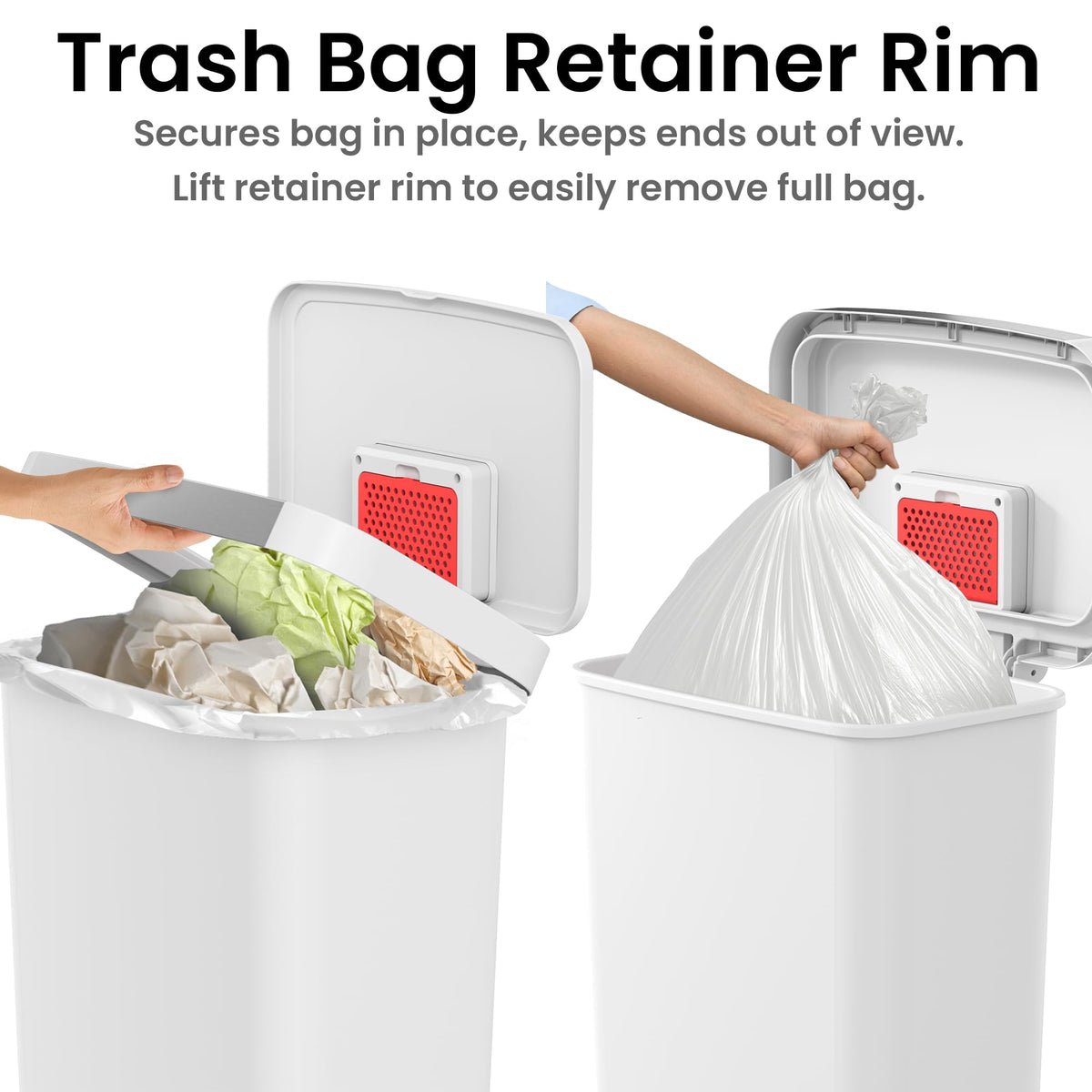 13.2 Gal Step Pedal Kitchen Trash Can with Odor Filter, White Plastic P55217