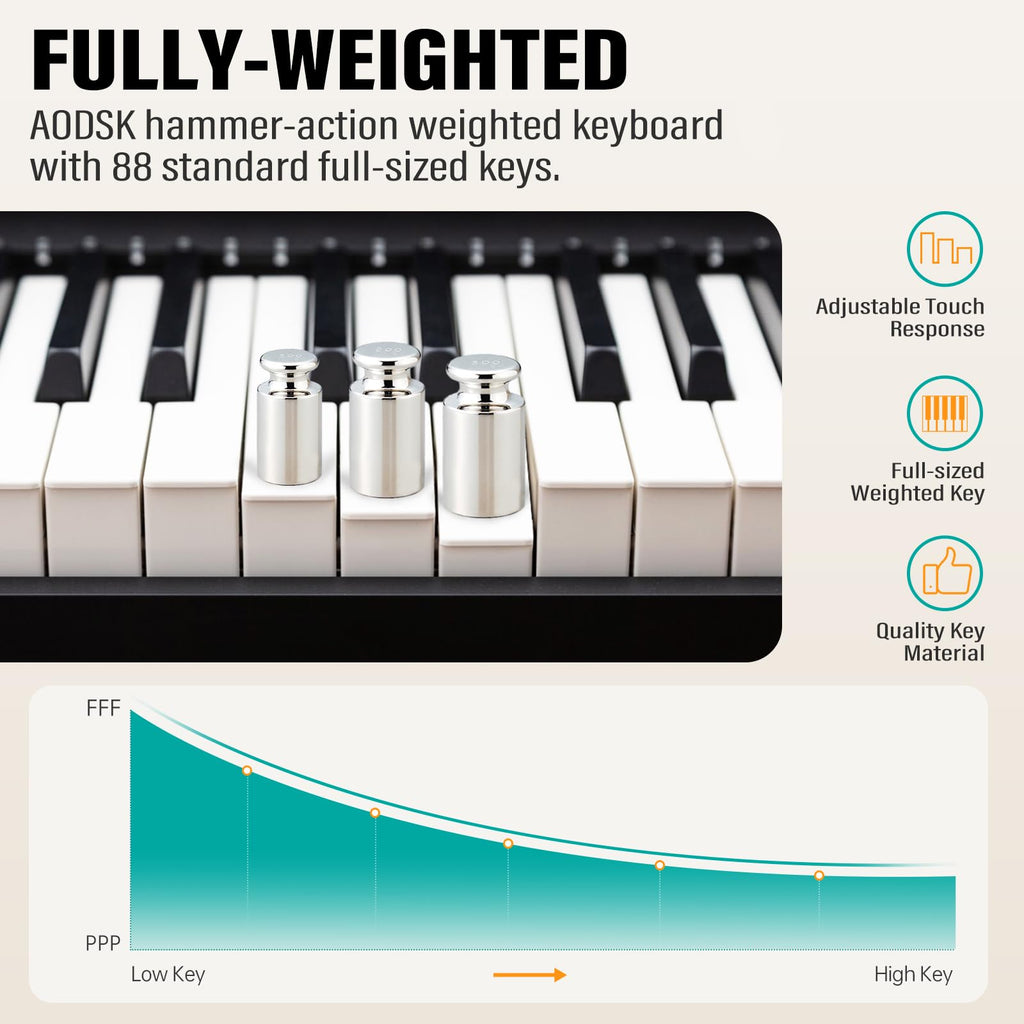 88-Key Weighted Piano with Stand, Pedals & Bench Q7401
