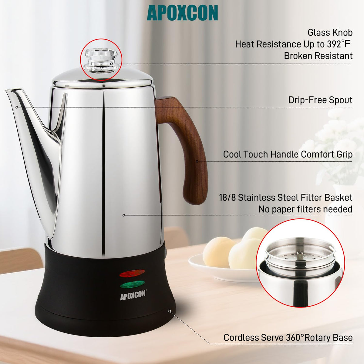 Electric Stainless Steel Coffee Percolator 8 Cup V448