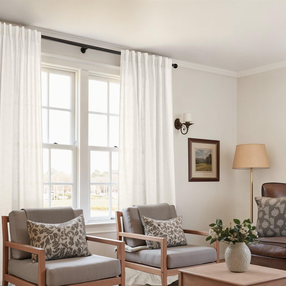 72 Inch Wide Linen Sheer Curtains, 84 Inch Long, 2 Panels Set F362765