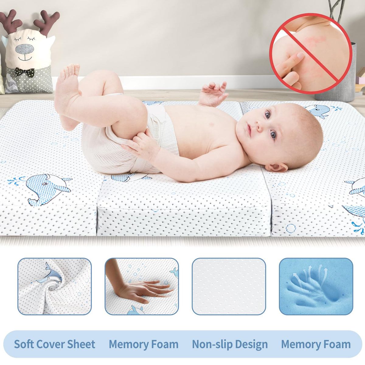 Pack and Play Mattress, 38"x26" Trifold Memory Foam W4402