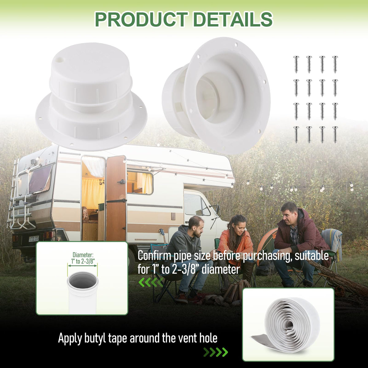 RV Plumbing Vent Covers with Screws, 2 Pack L706