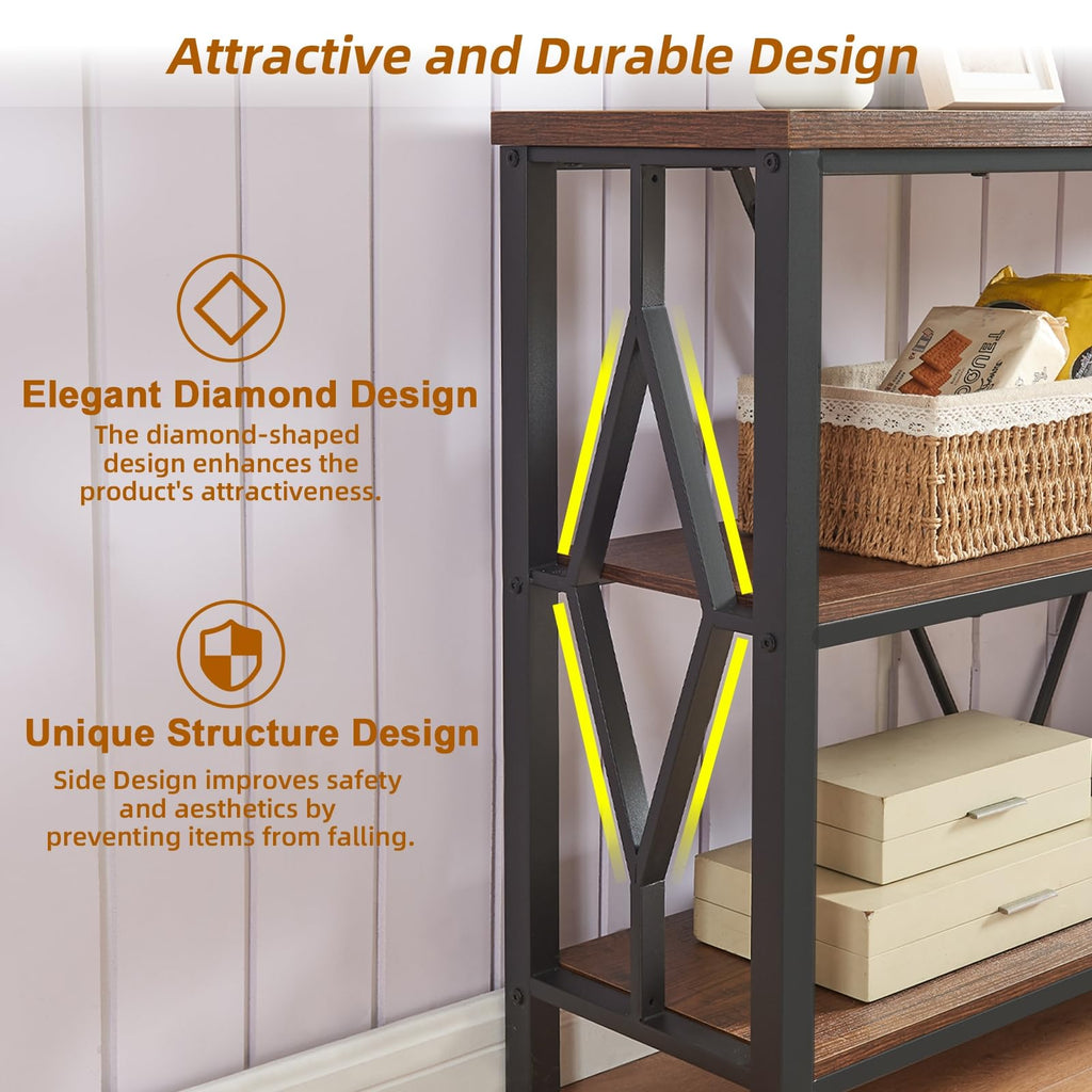 Brown 47 Inch Sofa Console Table with 3 Tier Bookshelf G80464
