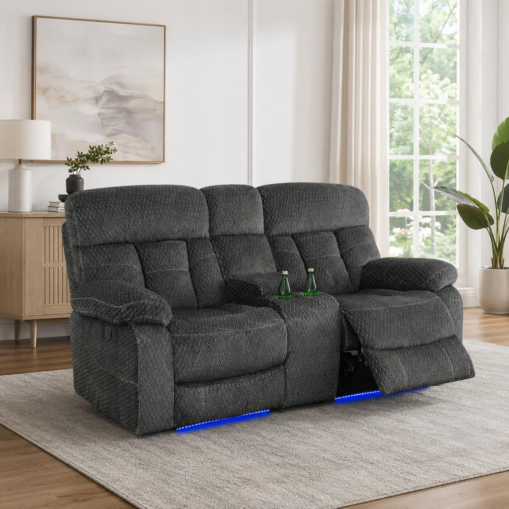 Gray Wool 3 Piece Power Reclining Sofa Set with USB Ports and LED Lights I1930